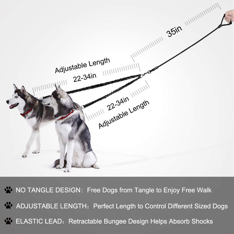 [Australia] - WuliC Dual Dog Leash, Double Dog Leash, 360° Swivel No Tangle & Soft Handle Walking Leash for 2 Dogs with Training Clicker 