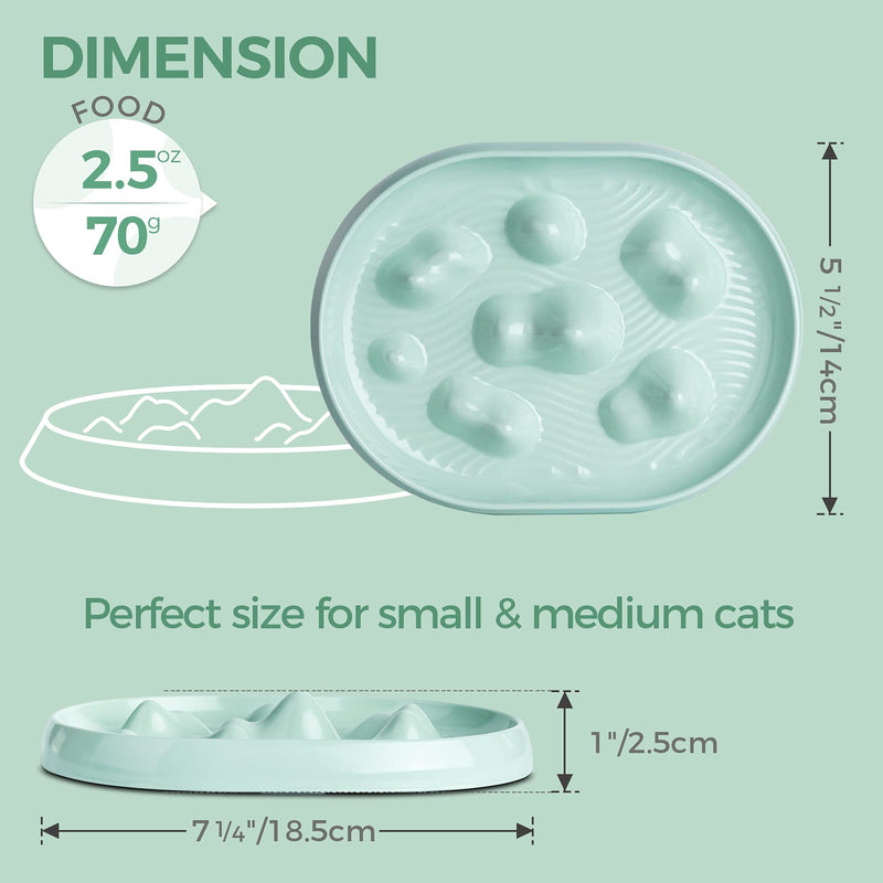 ComSaf Cat Slow Feeder Bowl, Mountain Ridges Fun Feeder Dish for Cats and Puppies, Small Interactive Cat Food Bowl, Non-Slip Puzzle Pet Bowl for Slow Eating, Melamine Bowl Preventing Choking Green - PawsPlanet Australia