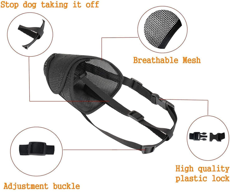 ILEPARK Nylon Mesh Dog Muzzle with Overhead Strap for Small,Medium and Large Dogs,Prevent from Biting, Barking and Chewing(S,Black) S Black - PawsPlanet Australia