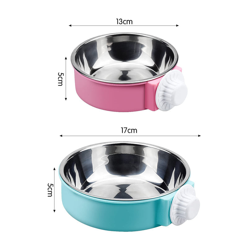 2 Pcs Pet Crate Water Bowl 2 IN 1 Pet Hanging Bowl Removable Stainless Steel Dog Bowls, Large Capacity Cat Feeding Bowls with Bolt Holder for Cats and Dogs and Other Small Animals - Blue, Pink - PawsPlanet Australia