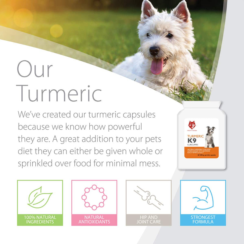 Healthy Hounds Turmeric K9 for Dogs and Pets 60 x 500mg equal to 10000mg Sprinkle Capsules | 100% Natural Turmeric Curcumin with Bioperine Black Pepper Extract | Joint Care Supplement 60 caps - PawsPlanet Australia