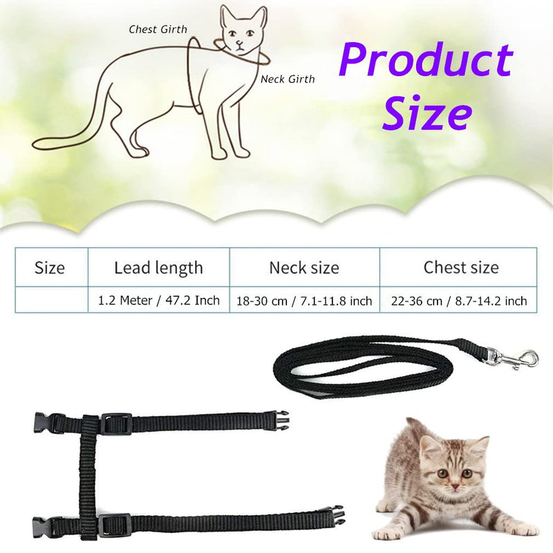 Morices 2 Pack Cat Harness and Leash, Adjustable Comfortable Nylon Pet Strap Collar with Leash, Escape Proof Safety Rope Leads Chest Strap for Kitten Puppy Rabbits Walking Training (Black & Red) Black+Red - PawsPlanet Australia
