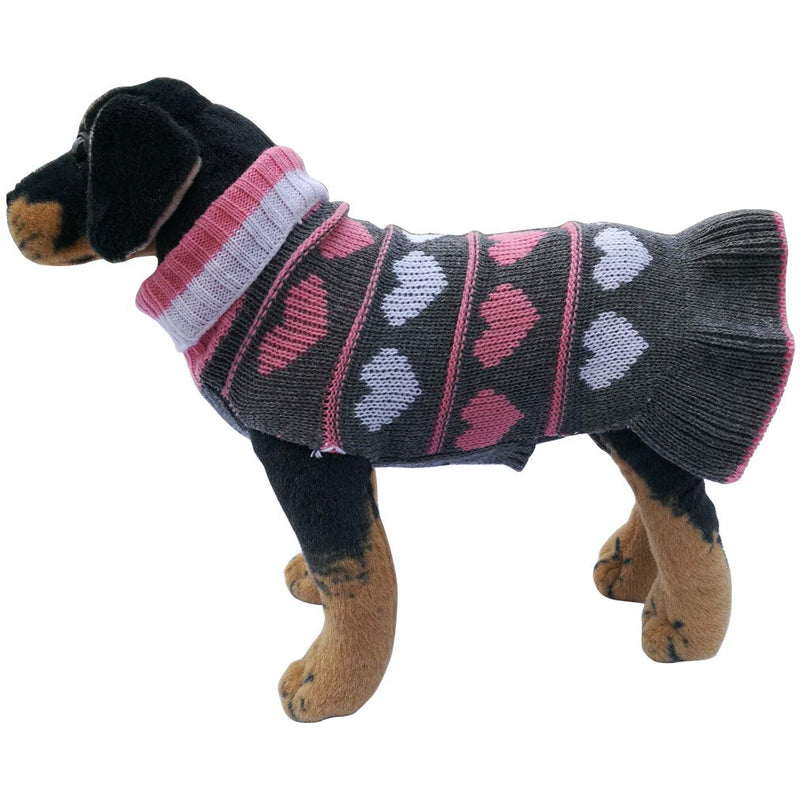 Jecikelon Pet Dog Long Sweaters Dress Knitwear Turtleneck Pullover Warm Winter Puppy Sweater Long Dresses Medium Grey Heart - PawsPlanet Australia