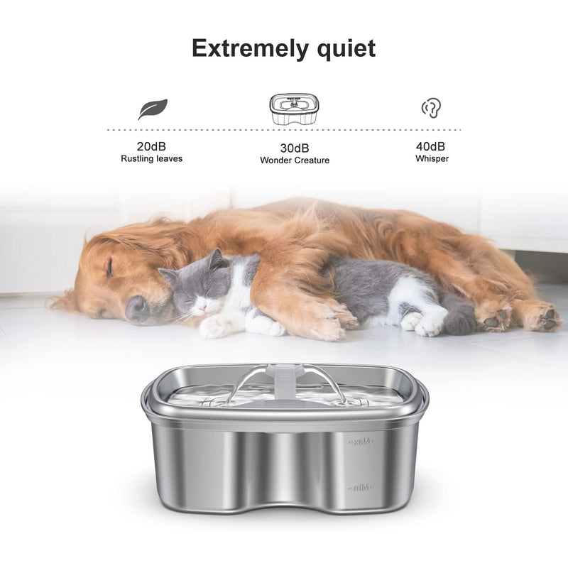 Bento Cat Water Fountain Stainless Steel 2-Way Spout, 2L/67oz Cat and Dog Fountain with Ultra Quiet Pump and 3 Carbon Filters, Dishwasher Safe, Pet Water Dispenser for Cats and Dogs - PawsPlanet Australia