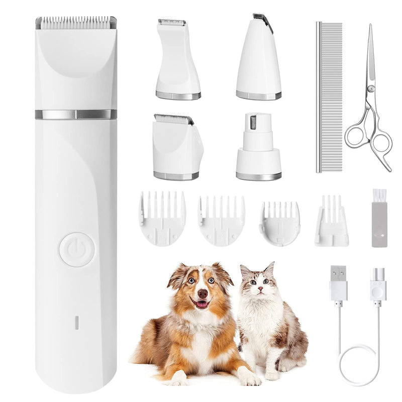 in 1 quiet dog clipper for poodles: IPX7 waterproof dog hair clipper small with 4 sizes trimmer head, rechargeable paw clipper dog for cats, eyes, ears, face, body white - PawsPlanet Australia