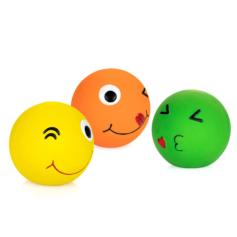 CHIWAVA 3 Pack 2.7'' Latex Squeaky Dog Toy Ball Smiley Face Round Balls Interactive Fetch Play for Medium Dogs - PawsPlanet Australia