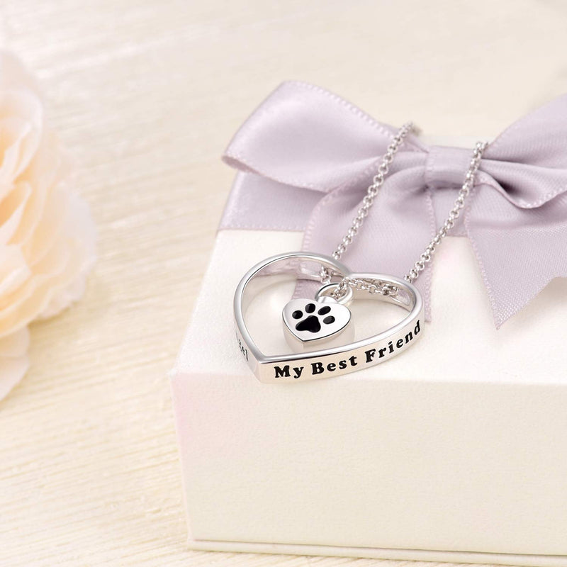 [Australia] - JXJL Heart Cremation Urn Necklace for Pet/Dog/Cat Ashes Keepsake Memorial Jewelry Paw Print Urn Pendant Necklace 