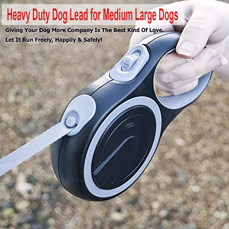 Etechydra Retractable dog leash, heavy-duty with anti-bite steel chain, dog leash 5 m with chain, nylon strap, retractable dog leash for medium-large dogs, gray - PawsPlanet Australia