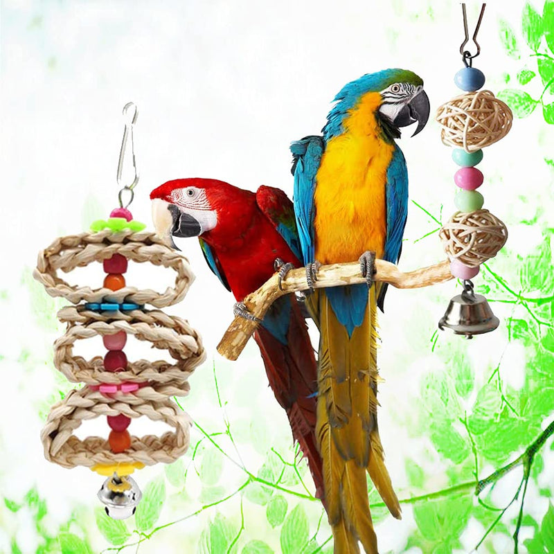 JIAYUE Bird Parrot Swing Toys - 12pcs, Parrots Chewing Toys Natural Wood Bungee Bird Toy for Small Parakeets, Cockatiels, Conures, Finches, Budgie, Macaws, Parrots, Love Birds Cage Accessories - PawsPlanet Australia