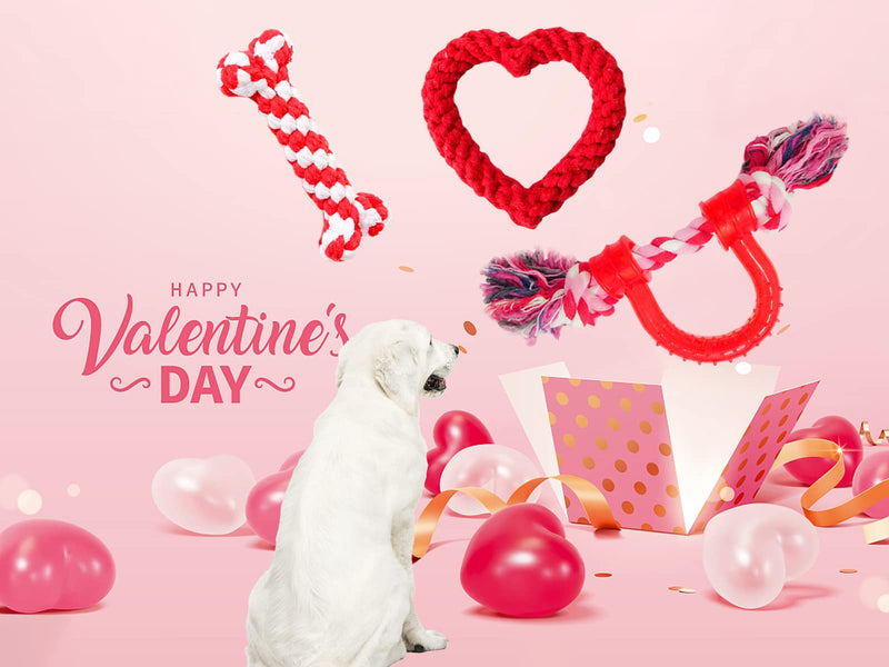 Vehomy 3Pcs Dog Valentine's Day Toys Dog Rope Toys for Dog Teeth Cleaning I Shape Heart Shape U Shape I Love You Valentine's Day Cotton Rope Puppy Chewing Toys for Small Medium Pet Dogs - PawsPlanet Australia