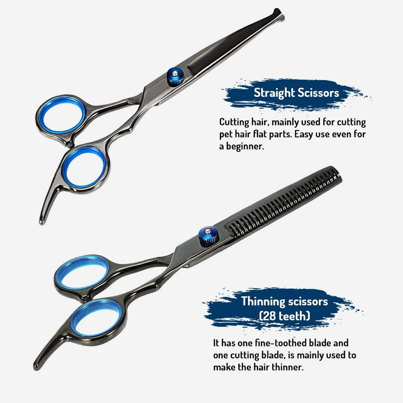 Oumefar 5 in 1 Stainless Steel Pet Trimmer Kit Dog Grooming Scissors Set Hairdressing Shears Set with Round Tip for Cutting - PawsPlanet Australia