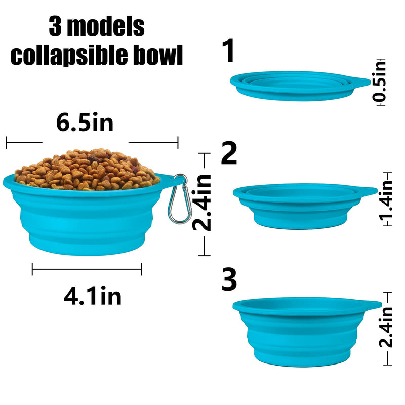 SLSON 2Pack Collapsible Dog Bowl,Integrated Molding Travel Bowl No Plastic Rim Pet Feeding Bowls for Walking Traveling Outdoors,600ML (Light Blue+Light Green) - PawsPlanet Australia