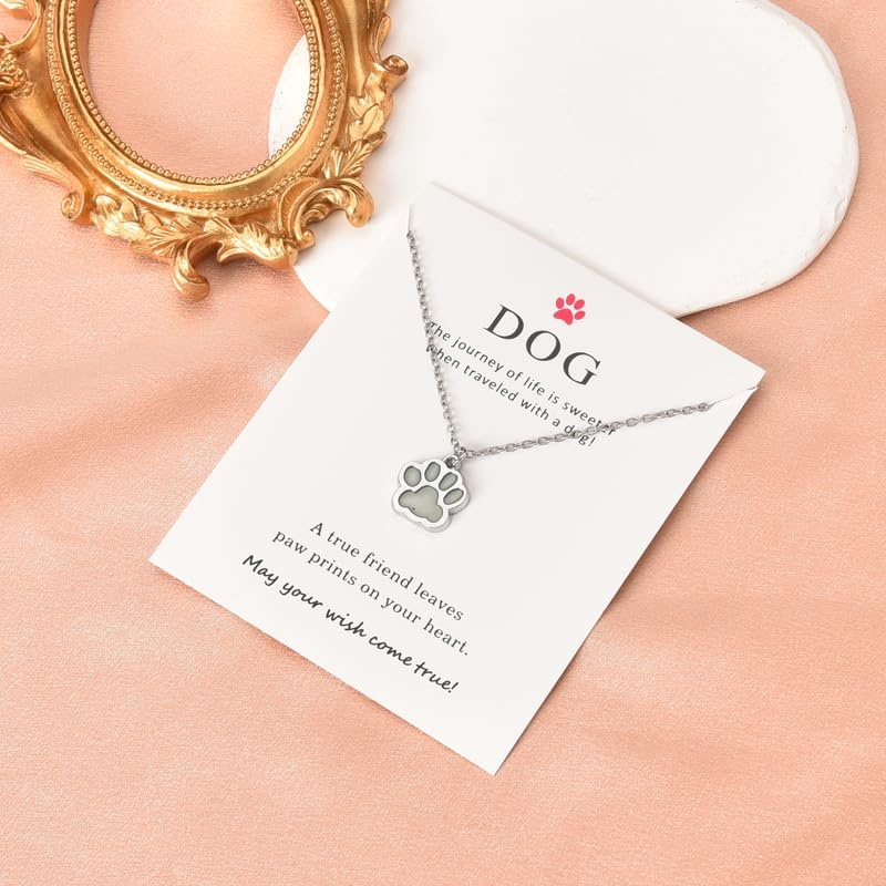 yaozeio Dog Paw Print Necklace for Women Men Pet Memorial Gifts for Dog Pet Lover Gifts for Friends Daughter Mom Loss of Dog Sympathy Gift Necklace Glowing Dog Paw Necklace for Dog Pet Owners - PawsPlanet Australia