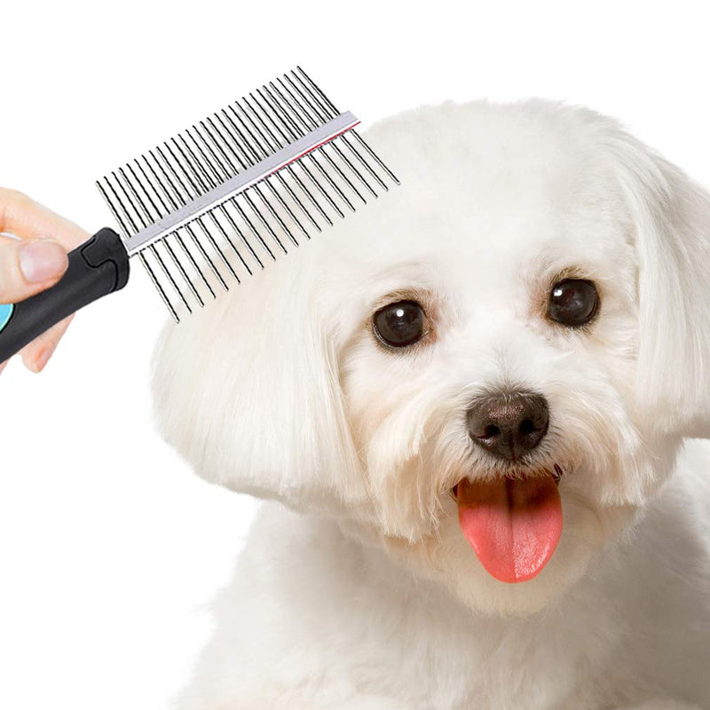 SunGrow Pet Comb for Dogs and Cats, Fur Detangling Tool, Grooming and Massage Comb, Removes Loose Hair, Knots and Mats, Rounded Stainless Steel Teeth, Fine Pins Prevent Scratching - PawsPlanet Australia