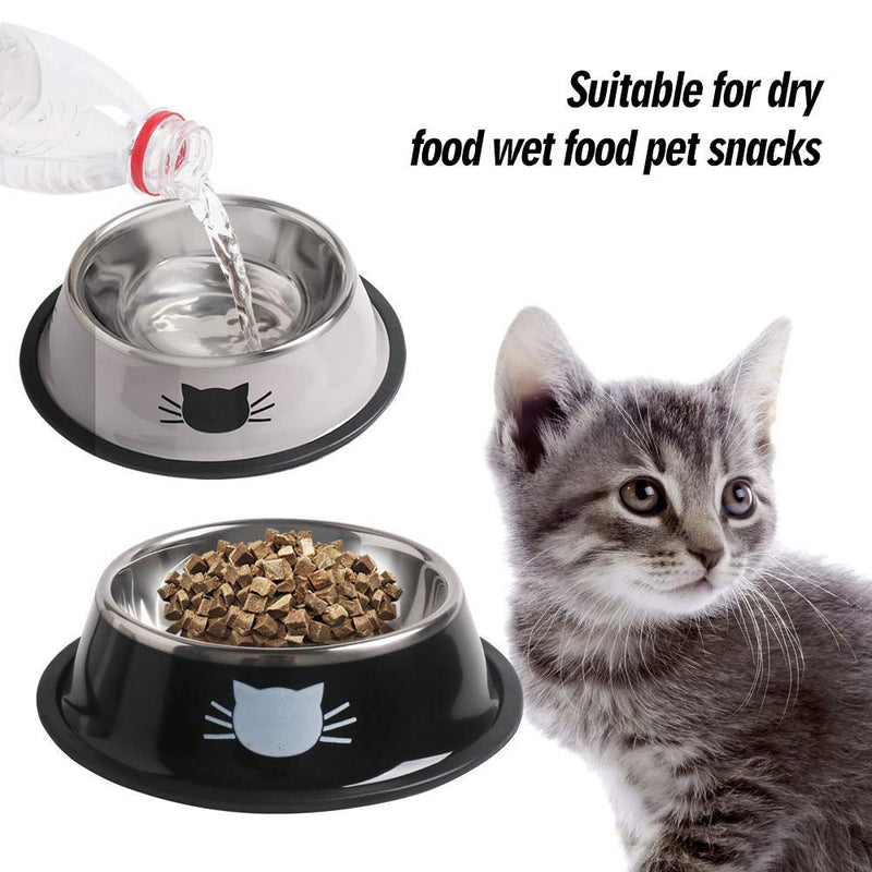 Cat Bowls for Food and Water, Rapsrk Stainless Steel Cat Food Bowls Pet Bowl with Rubber Base Small Cat Dog Bowl with Cute Cats Painted Cat Water Bowls Non-Slip Kitten/ Rabbit /Puppy Cat Dish 2 Pack - PawsPlanet Australia