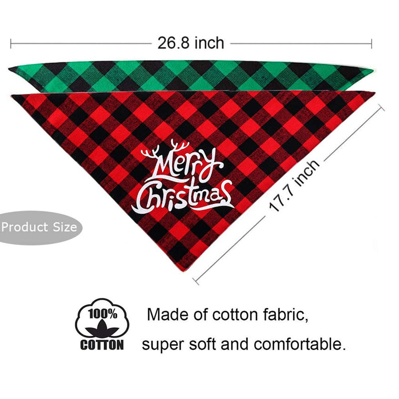 SenoKiss Christmas Dog Bandana,Scarf for Dogs and Cats,Classical Washable Adjustable Pet Triangle Scarf for Dogs and Cats,Green and Red 2Pieces - PawsPlanet Australia