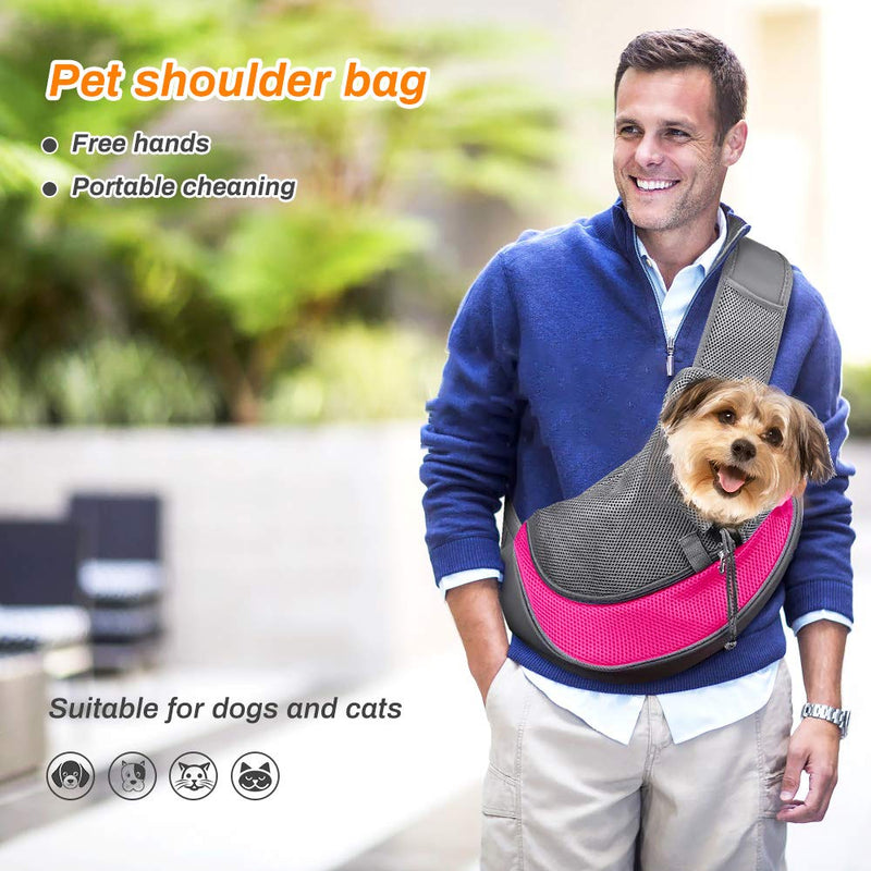 Achort Pet Carrier Hand Free Sling Puppy Carry Bag Small Dog Cat Traverl Carrier with Breathable Mesh Pouch for Outdoor Travel Walking Subway 12LB (Rose Red) - PawsPlanet Australia