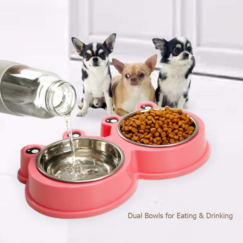 [Australia] - AIFEIERH Durable Stainless Steel Dog Bowl Food Water Feeder Non-Slip Design Resistant Silicone Mat Non Slip Design Prevent Slipping for Little Size Dogs/Cats Like Chihuahua/Bulldog/Poodle and More Pink 