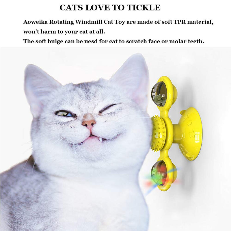 Catnip Toy for Indoor Cats, Rotating Windmill Cat Toy Turntable Teasing Interactive Toy with Suction Cup, Wall Mount Cat Spinner Toy with Glow Ball & 2 Catnip Balls - PawsPlanet Australia