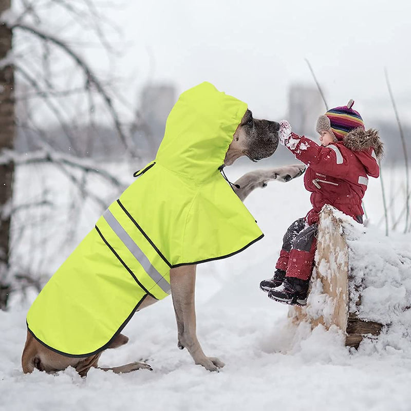 Ezierfy Waterproof Reflective Dog Raincoat- Adjustable Pet Jacket, Lightweight Dog Hooded Slicker Poncho for Small to X- Large Dogs and Puppies Neon Green - PawsPlanet Australia