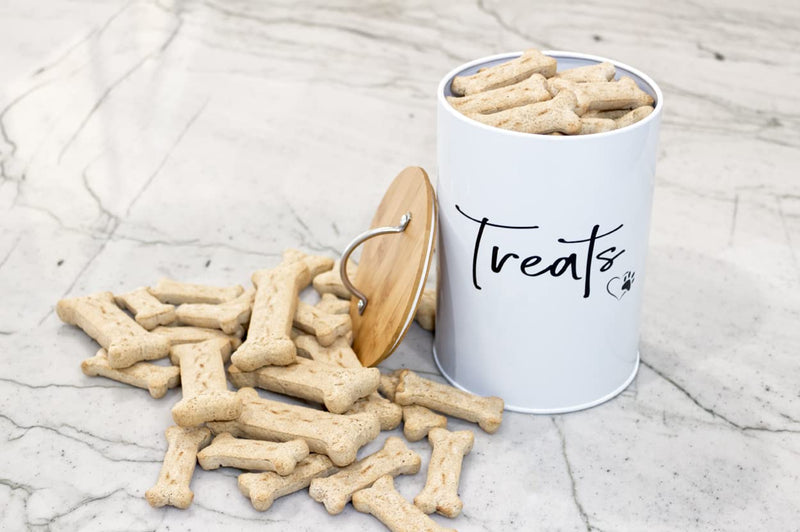 Simply Unleashed Dog and Cat Treat Container with Airtight Bamboo Lid - White, Stylish Pet Treat Jar - Durable Dog Biscuit Cookie Canister - Great Gift for Pet Owners - PawsPlanet Australia