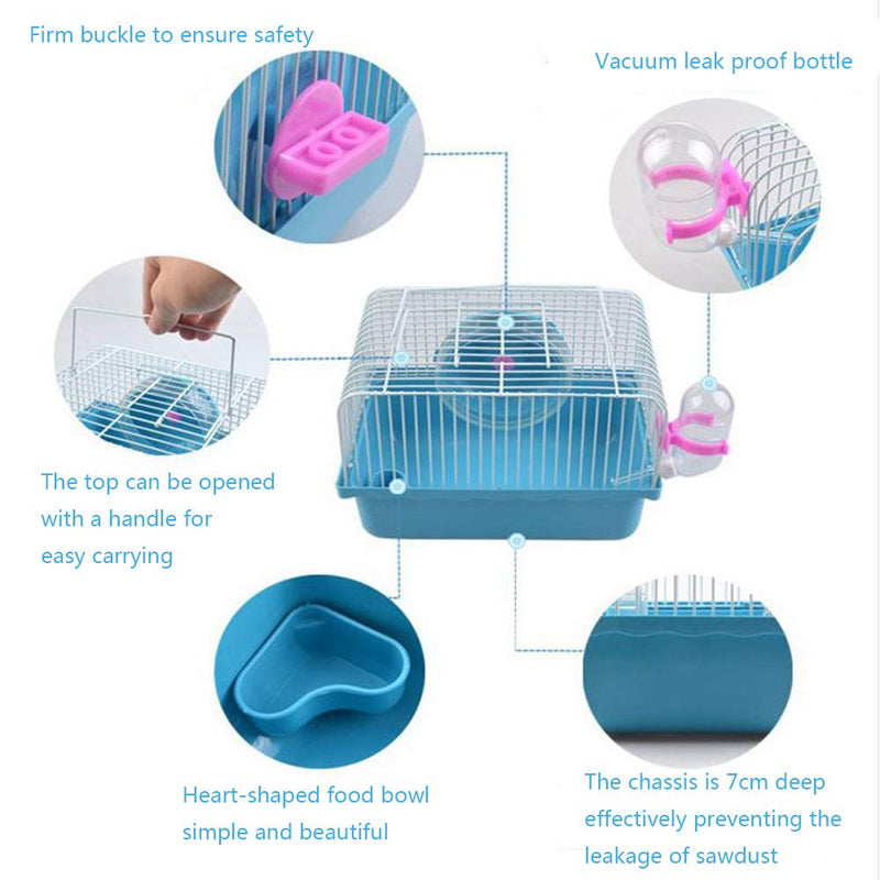 [Australia] - gutongyuan Pet Hamster Cage with Running Wheel Water Bottle Food Basin Portable Carrier House Mice Home Habitat for Going Out, Traveling Blue 