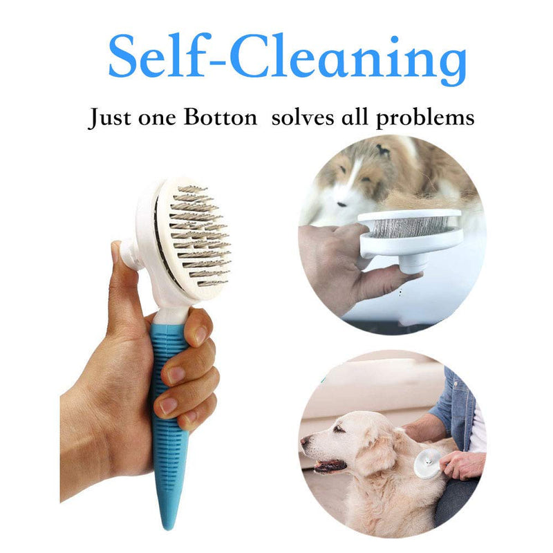 MQIAN Cat Brush, Dog Brush, Self Cleaning Slicker Brush for shedding, Professional Pet Grooming Comb for Long/Short Hair - Removes 95% of Dead Undercoat and Loose Hairs （Thick） A - PawsPlanet Australia