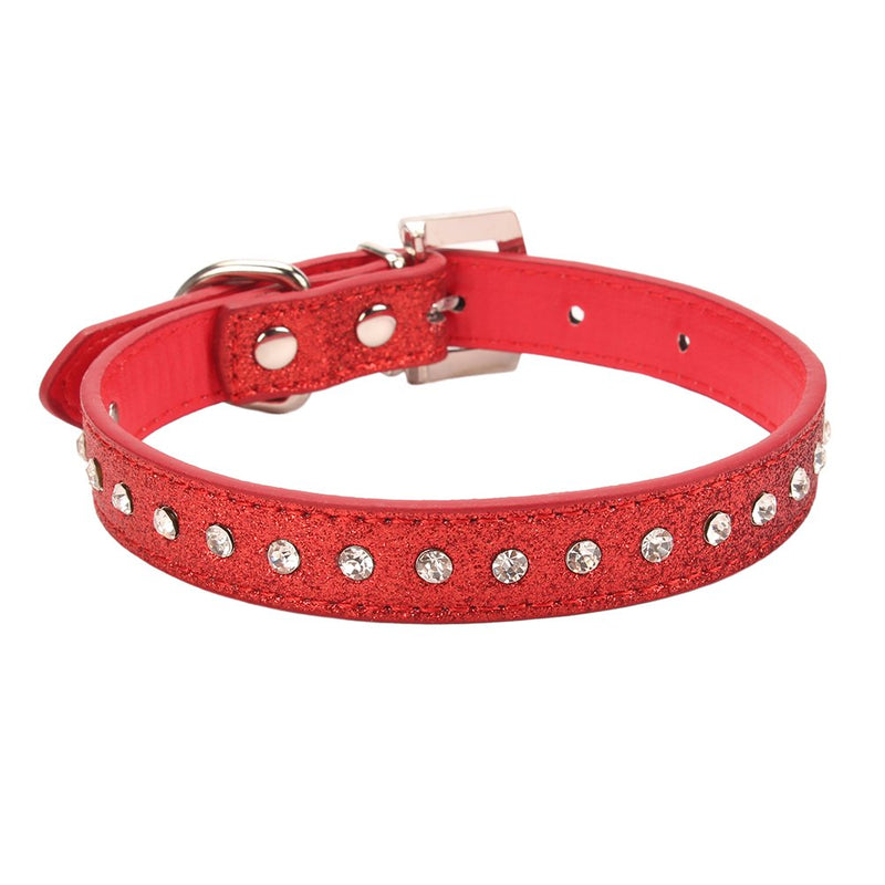 [Australia] - AOLOVE Fashion Rhinestones Diamante Studded Adjustable Glittering Diamante Finish Pu Leather Pet Collars for Cats Puppy Small Medium Dogs Neck 10.5"-13" * Width 0.6" Red 