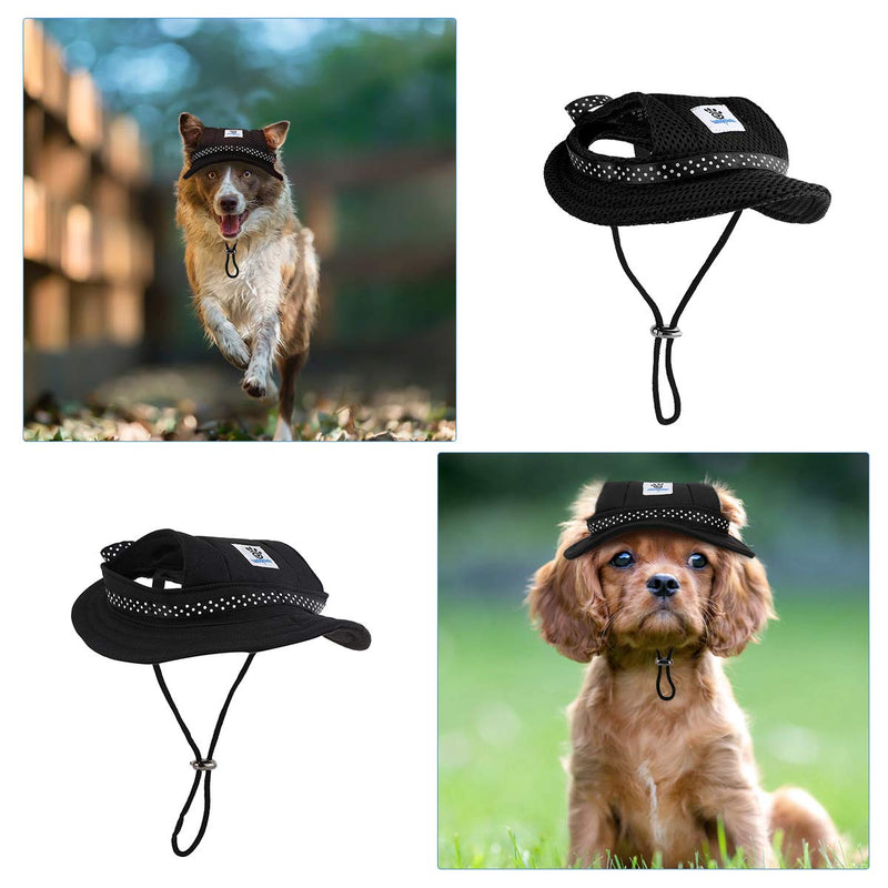 VavoPaw Round Brim Princess Pet Cap,Dog Visor Hat Breathable Sun Protection Cat Outdoor Cap with Ear Holes and Adjustable Chin Strap Small Black - PawsPlanet Australia