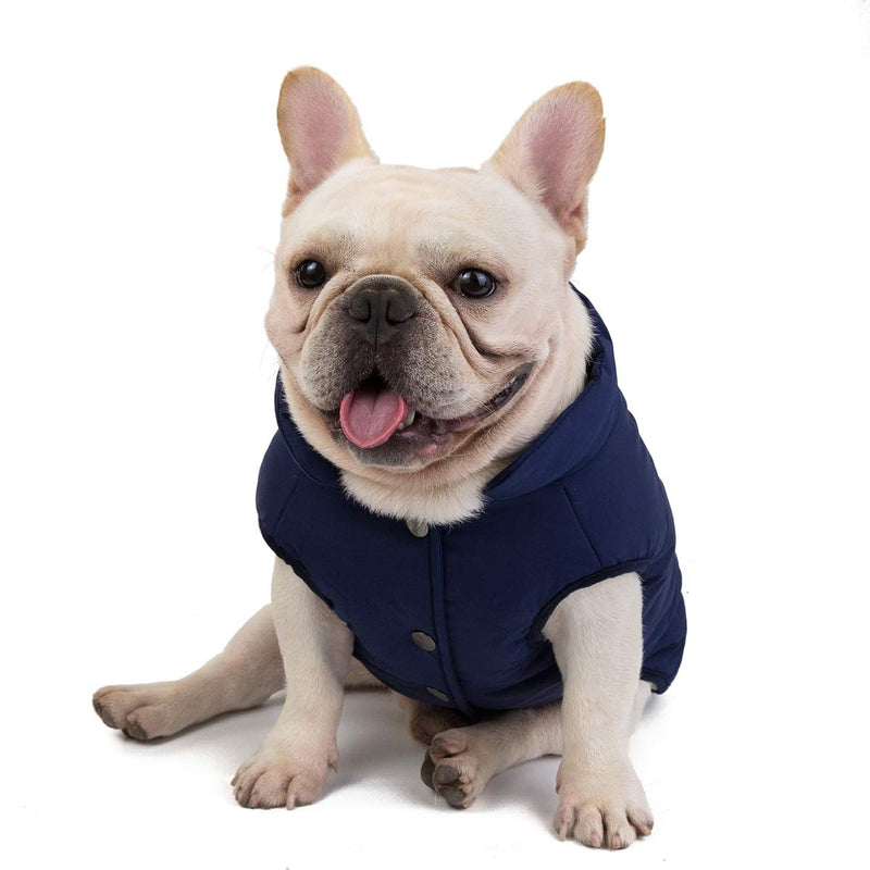 [Australia] - The PetOne Cute Bulldog Coat Taffeta Cotton Padded Puppy Jacket Warm Pug Vest Winter Parkas for Dogs X-Large Navy Blue 