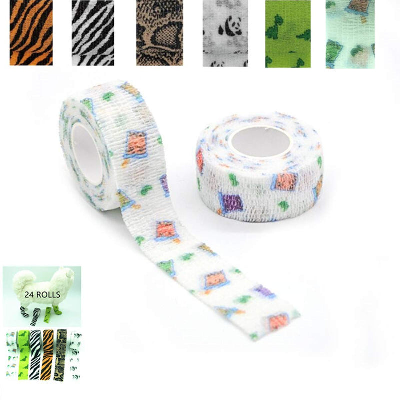 24 Rolls 1 Inch Adhesive Dog Bandage Vet Wrap Tape for Pet Wound Wrap Stretch Self Cohesive for Athletic Sports Wrist Ankle Wound Care Non Woven with Elastic - PawsPlanet Australia