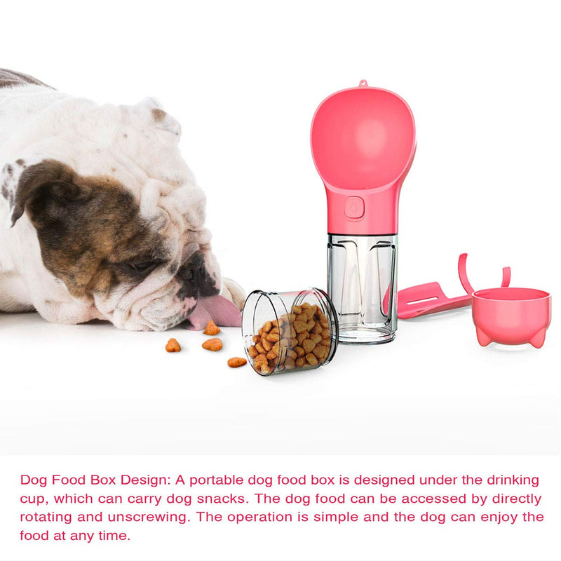 Portable Dog Water Bottle,4-in-1 Dog Water Dispenser with Food Container,Water Bottle, Poop Shovel,Garbage Bag, for Travel Walking Hiking Backpack, Pet Water Bottle for Small Large Dog Cat Puppy 300 ml Pink - PawsPlanet Australia