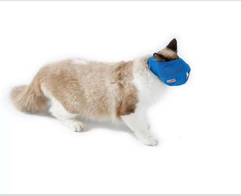 [Australia] - Cilkus Cat Muzzles Comfortable and Soft Breathable Mesh Muzzles Adjustable Size Prevent Cats from Biting and Chewing Anti Bite Anti Meow Blue-Small 