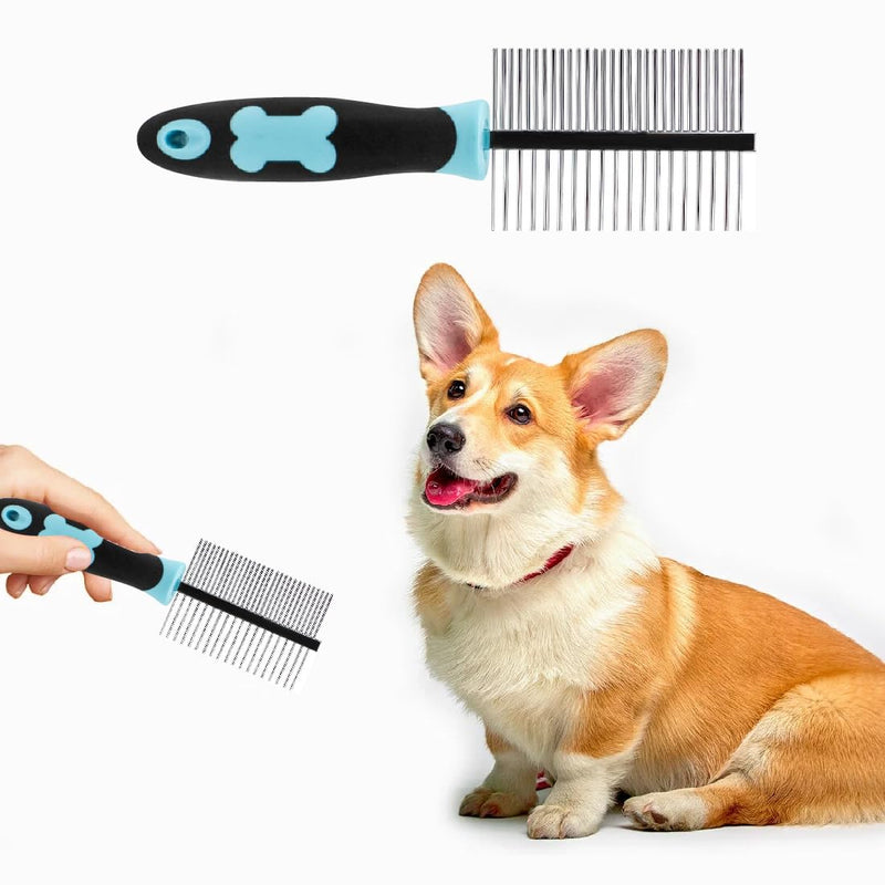 1 piece 2-in-1 stainless steel pet comb, cat comb with double-sided metal rounded teeth, stainless steel pet grooming comb, with 1 piece plastic lice comb, double-sided flea comb, for cats and dogs - PawsPlanet Australia