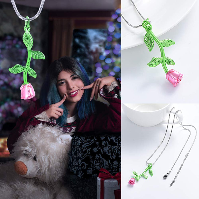 Rose Flower Cremation Jewelry Urn Necklaces for Ashes, Cremation Ash Jewelry Memorial Pendants for Human Pets Ashes Green-Pink - PawsPlanet Australia