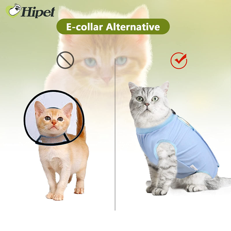 Hipet Cat Surgery Recovery Suit for Abdominal Wounds or Skin Diseases,Substitute E-Collar & Cone,Cat Onesie Anti Licking Pet Surgical Recovery Vest Shirt S Blue - PawsPlanet Australia