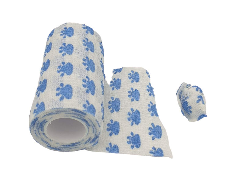 PintoMed - 6 DOG BLUE PAW Cohesive Bandage Stretched 6 Rolls x 10cm x 4.5m Self-adhesive Flexible Bandages, Professional Quality, First Aid Sports Wrap Bandages - Pack of 6 - PawsPlanet Australia