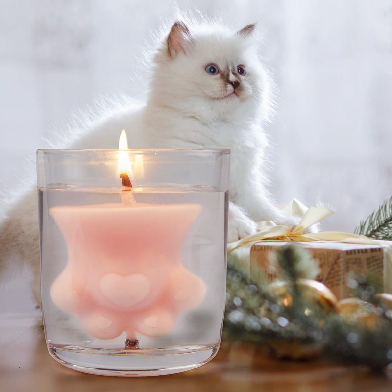 Mmyvela Cat Paw Scented Candles / Rose Fragrance / Cat Gift for Cat Lover / 7.07 Oz Aromatherapy Soy Wax / Glass Jar Candle with Wooden lid - PawsPlanet Australia