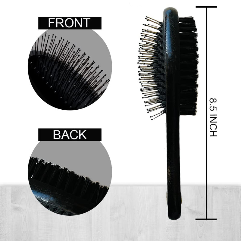 IB KOOT Wooden Dog Brushes for Grooming Double Sided Pet Hair Grooming Brush Professional Dog and Cat Brush for Shedding Ideal for Small and Long Haired Dogs (Black) Black - PawsPlanet Australia
