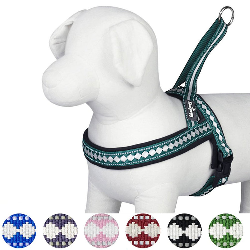 [Australia] - Blueberry Pet 3 Colors Soft & Comy Safety Reflective Padded Jacquard Dog Harnesses (21.5" - 27.5") Chest Girth Diamond Pattern - Teal Blue 