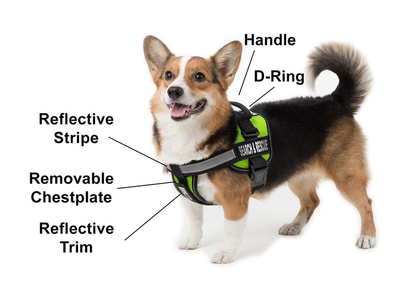 [Australia] - Dogline UnimaDog Harness Vest with Search & Rescue Patches Adjustable Straps Breathable Neoprene for Identification Training Dogs Large (28"-38") Green 