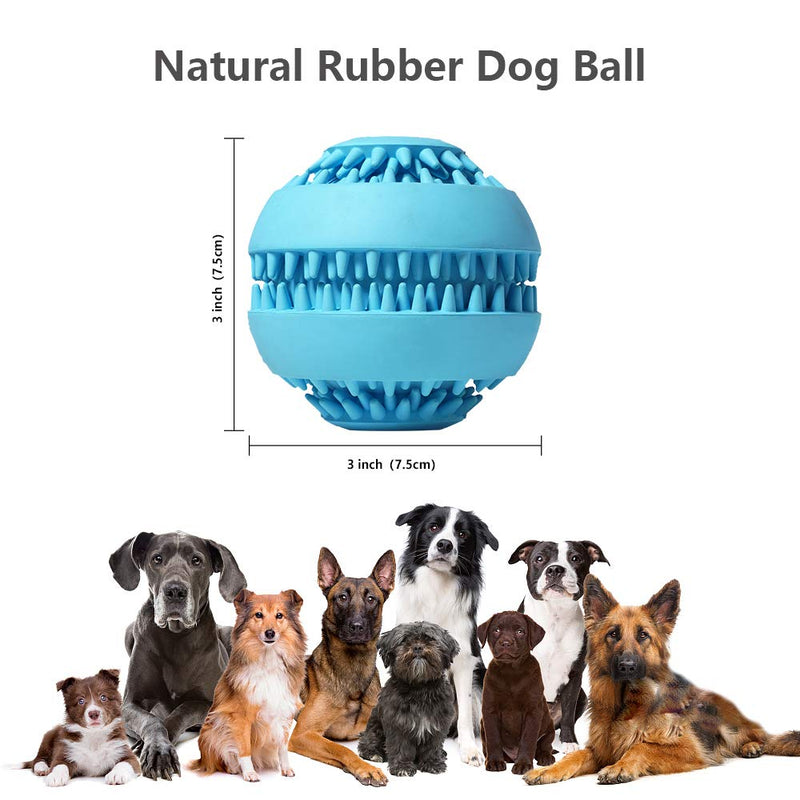 [Australia] - Duoai Dog Toy Ball,3" Durable Natural Rubber Dog Chew Ball for Pet Tooth Cleaning,Interactive Dog Treat Toys,Food Dispensing IQ Training Ball for Small Medium and Large Dog. Blue 