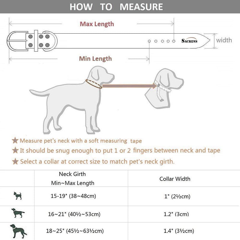 [Australia] - SACRONS-Leather Dog Collar/Premium Handcraft/Soft and Supple，Durable/Brown S(Neck Girth 15-19") Brown 
