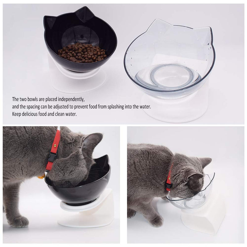 KMSYCATS Cat Bowls Set，Two Separate Bowls Plus Multifunctional Feeding Spoon，15°Tilt to Protect the Neck，Non-Slip and Splash-Proof, Durable, Disassemble, Easy to Clean For Cats - PawsPlanet Australia