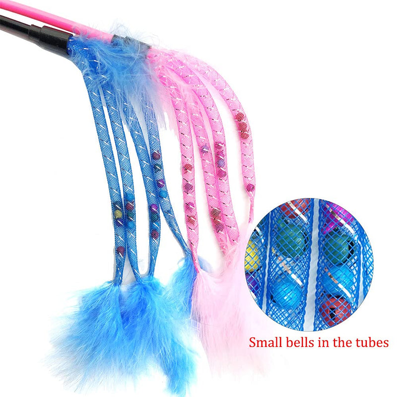 IUHKBH Cat Wand Toys, 2 PCS Interactive Cat Teaser Wand Cat Feather Toys with Loud Bell for Cat and Kitten - PawsPlanet Australia