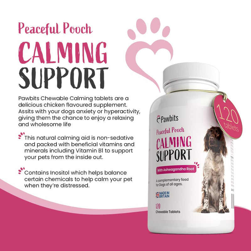 Pawbits 120 Chicken Flavour Chewable Calming Tablet for Dogs - Calming Supplements for Anxious, Nervous, Hyperactive and Stressed Pets with Vitamin B1 - PawsPlanet Australia