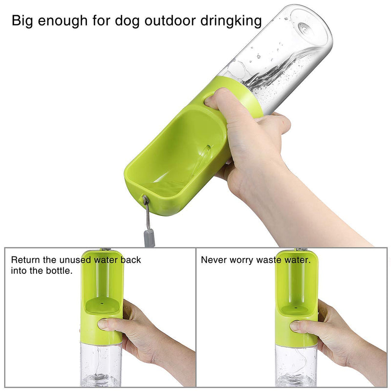 YUSKO Portable Dog Water Bottle 450ml, Pet Water Bottle, Food Grade ABS Leak Proof Lightweight Water Dispenser Drinking Bowl Bottles for Pet Outdoor Travel, Walking Drinking Cup (16 Oz) (Green) Green - PawsPlanet Australia