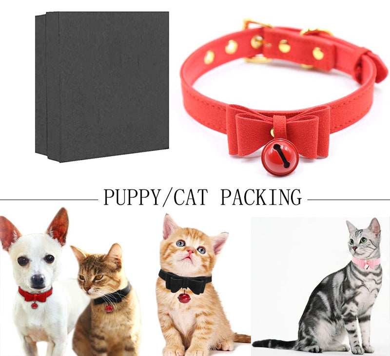 [Australia] - PU Leather Bow Cat Collar Breakaway with Bell Cat Kitty Adjustable Safety Pet Cat Collars XS Red 