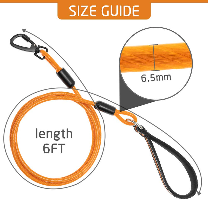 6ft Dog Leash Chew Proof - Sturdy Reflective Cable Lead with Padded Handle & Rock Climbers Carabiner for Small Medium Large Dogs Outdoor Walking, Climbing, Training 6FT Orange - PawsPlanet Australia