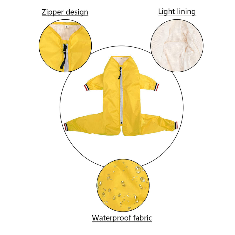 Dog raincoat, rain snow jacket, zipper in back, waterproof jumpsuit with collar hole and reflective strip - Yellow - XL X-Large(Back: 47-50cm) - PawsPlanet Australia